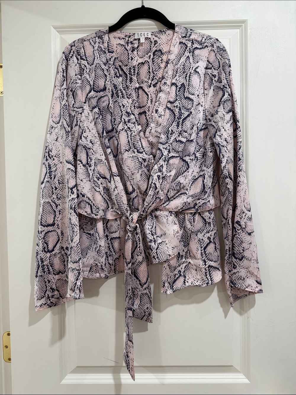 TCEC Pink and Black Snake-Print Wrap Top